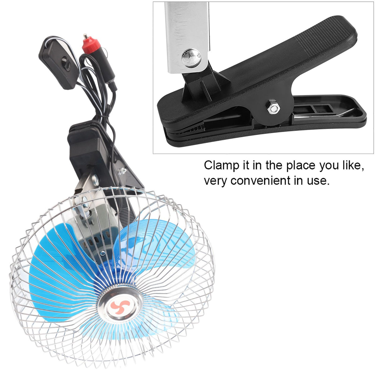 12V 25W Mini Portable Auto Vehicle Clip On Cooling Oscillating Fan for Car Truck Dashboard