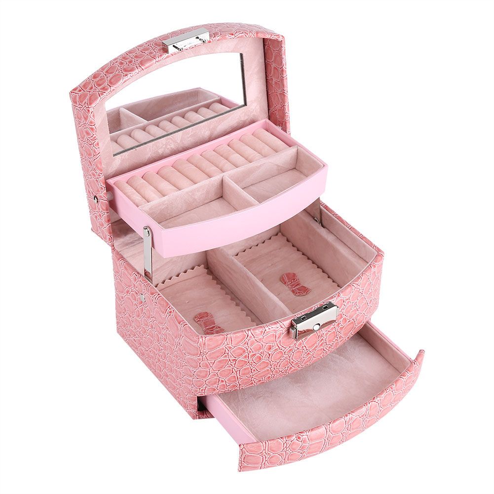 3 Layers Jewelry Necklace Ring Storage Box Case Lady Gift Home Supplies