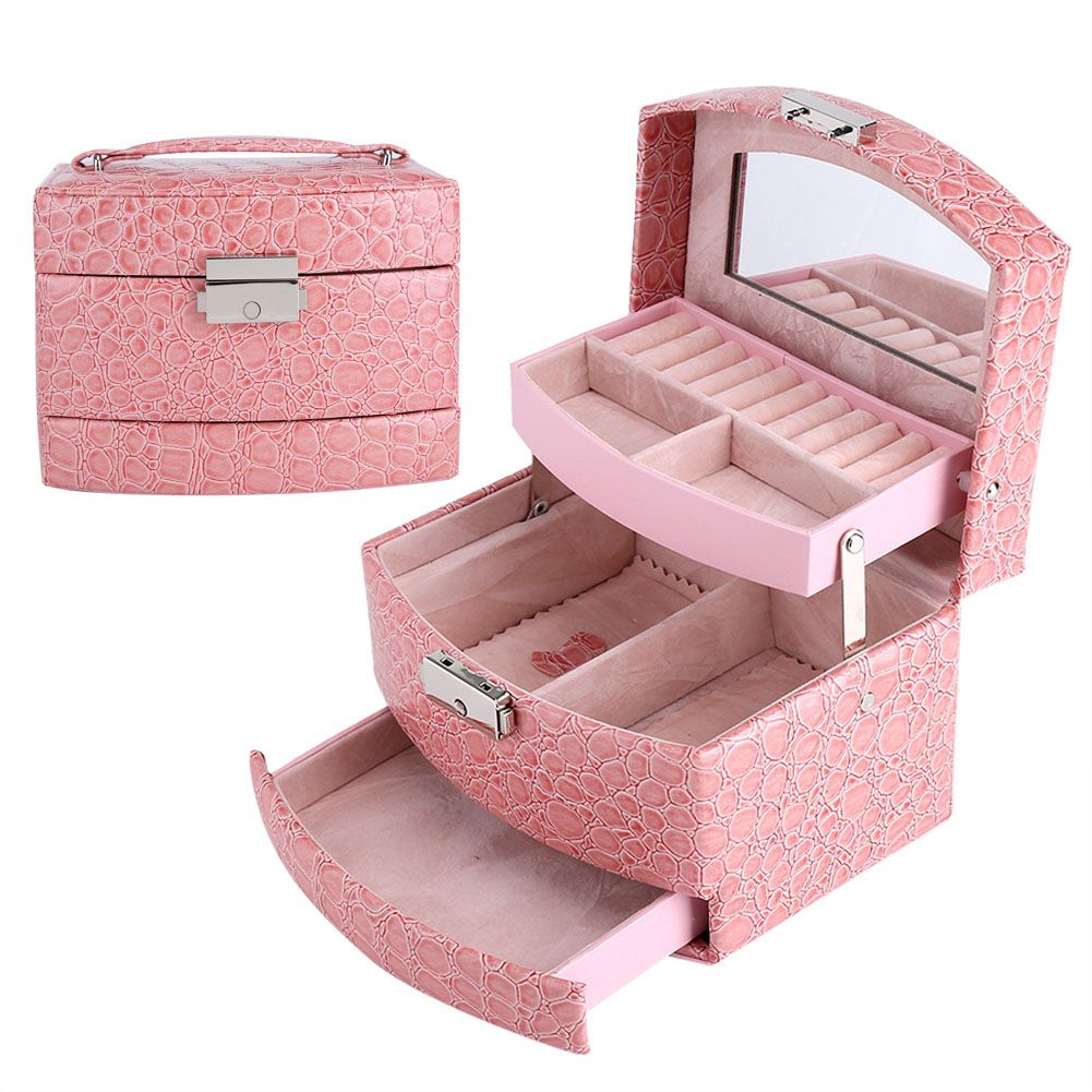 3 Layers Jewelry Necklace Ring Storage Box Case Lady Gift Home Supplies