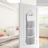 3 Pockets Cotton Linen Wall Hanging Storage Bag Door Pouch Bedroom Home Office Organizer Gray - Rear View
