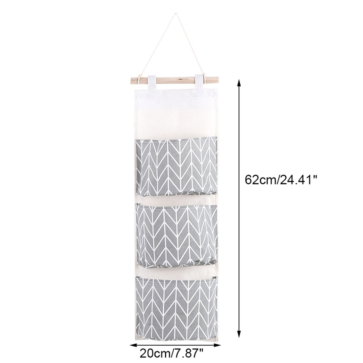 3 Pockets Cotton Linen Wall Hanging Storage Bag Door Pouch Bedroom Home Office Organizer Gray
