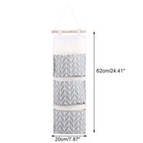 3 Pockets Cotton Linen Wall Hanging Storage Bag Door Pouch Bedroom Home Office Organizer Gray - Low Angle