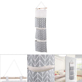 3 Pockets Cotton Linen Wall Hanging Storage Bag Door Pouch Bedroom Home Office Organizer Gray