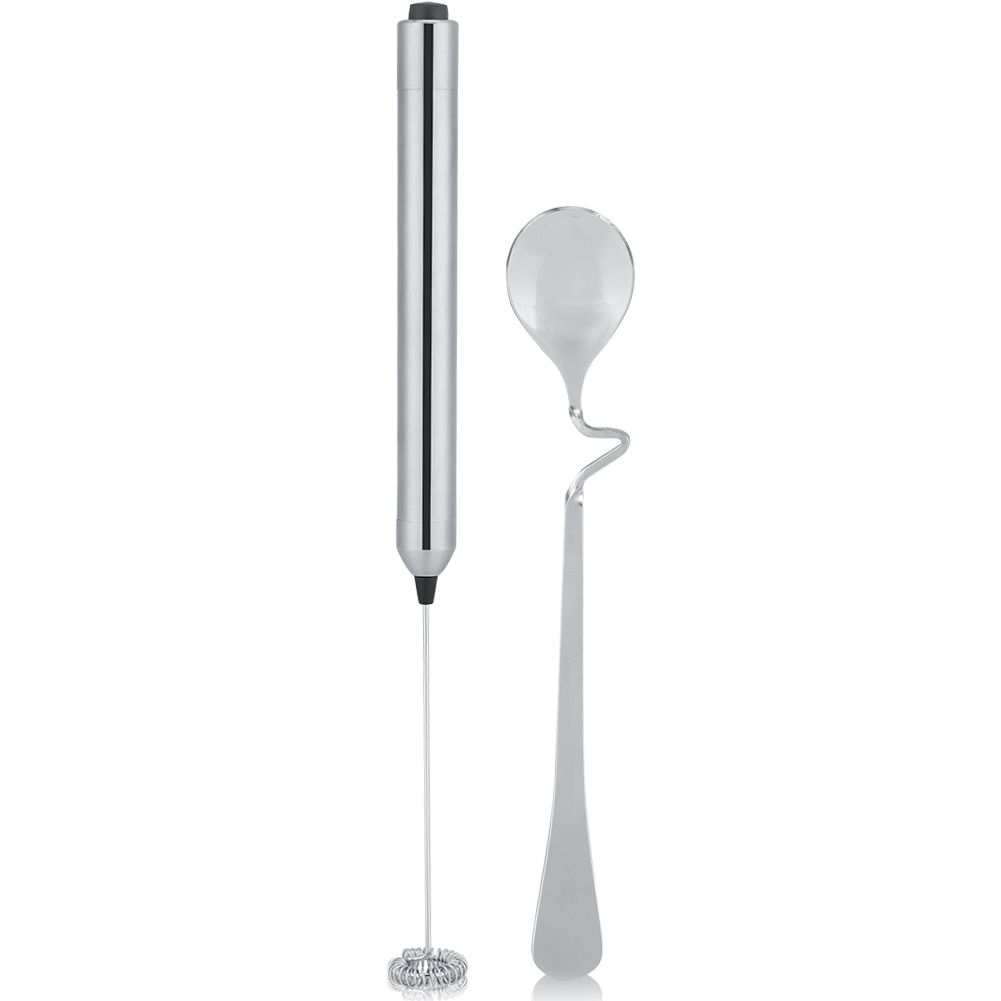 Kitchen Stainless Steel Handheld Battery Operated Electric Coffee Milk Frother with Spoon