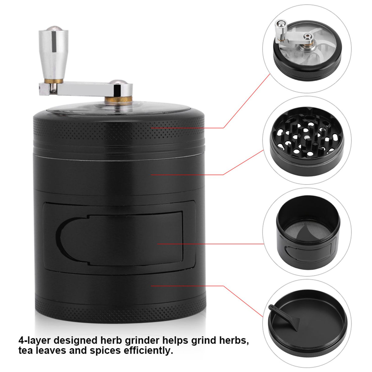 Manual Operated Zinc Alloy Herb Spice Kitchen Grinder with Crank Handle