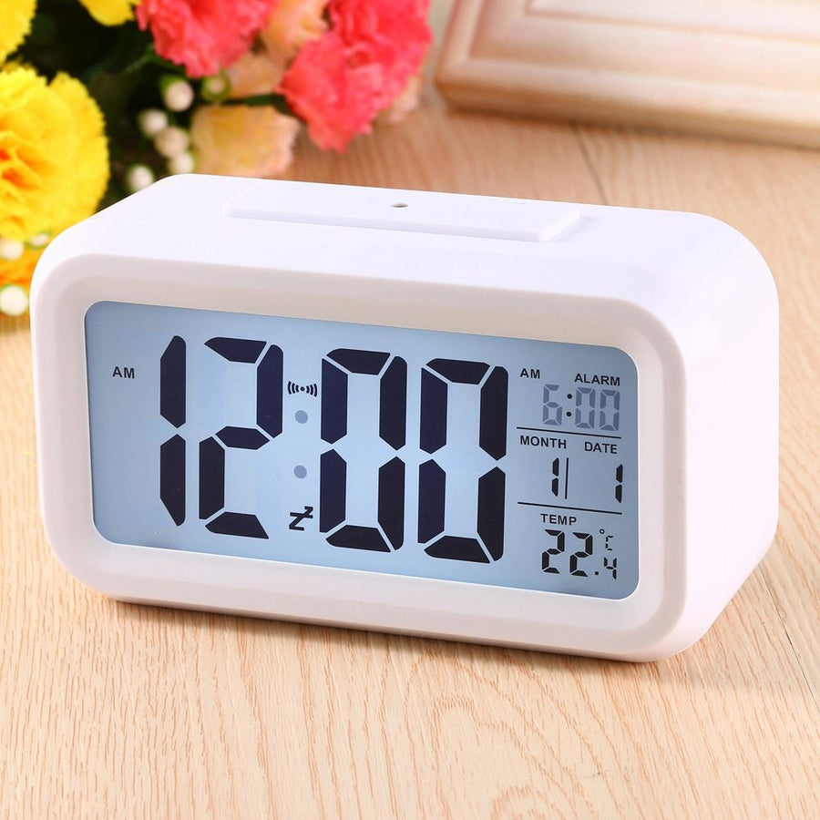 LED Backlight Digital Snooze Desk Alarm Clock Temperature Calendar Display Local