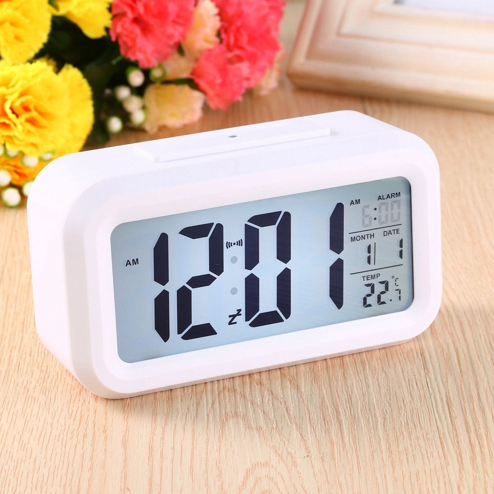 LED Backlight Digital Snooze Desk Alarm Clock Temperature Calendar Display Local