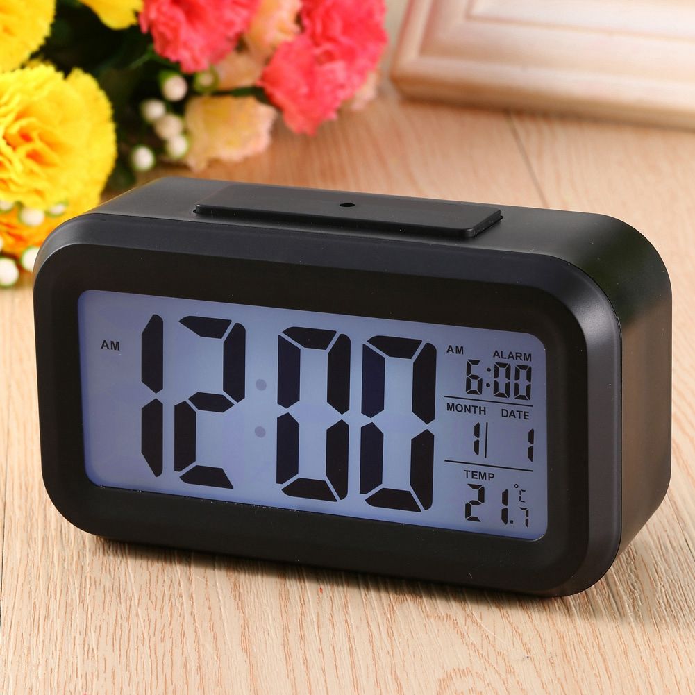LED Backlight Digital Snooze Desk Alarm Clock Temperature Calendar Display Local