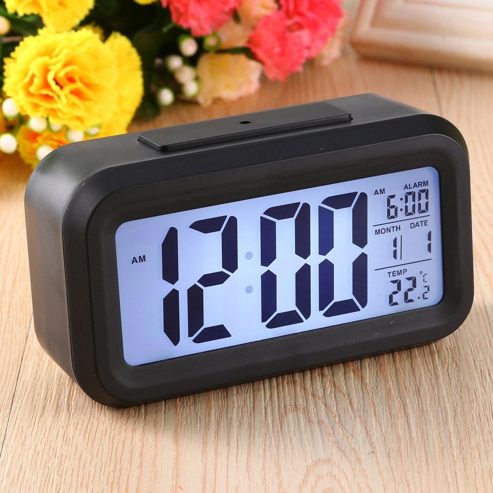 LED Backlight Digital Snooze Desk Alarm Clock Temperature Calendar Display Local