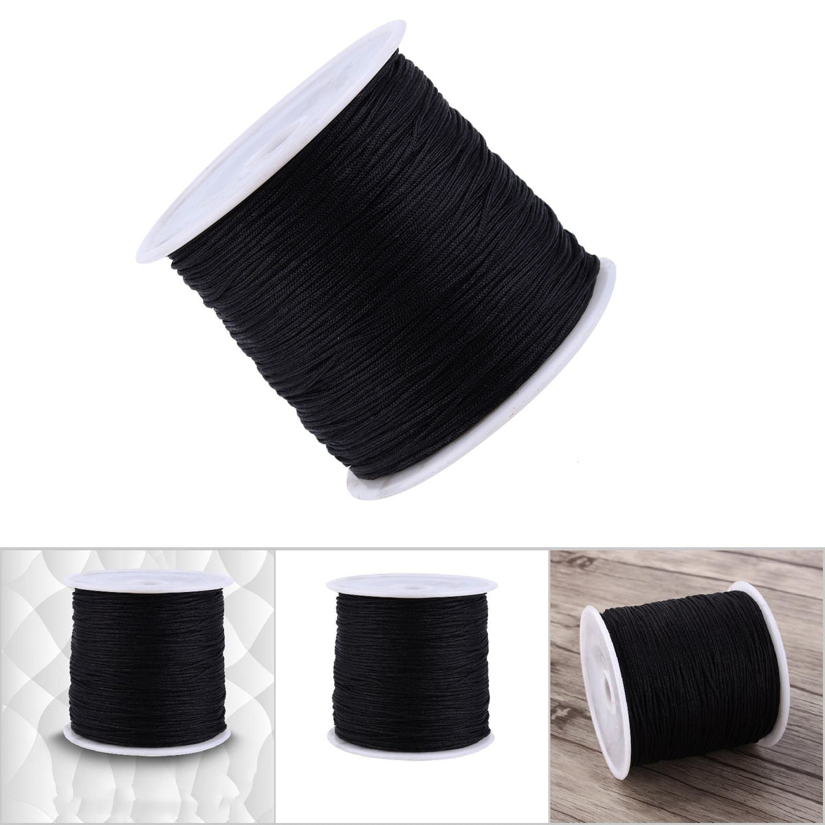 100M x 0.8mm Nylon Chinese Knot Cord Rattail Macrame Shamballa Thread String Black