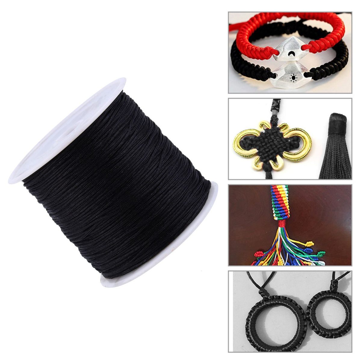 100M x 0.8mm Nylon Chinese Knot Cord Rattail Macrame Shamballa Thread String Black