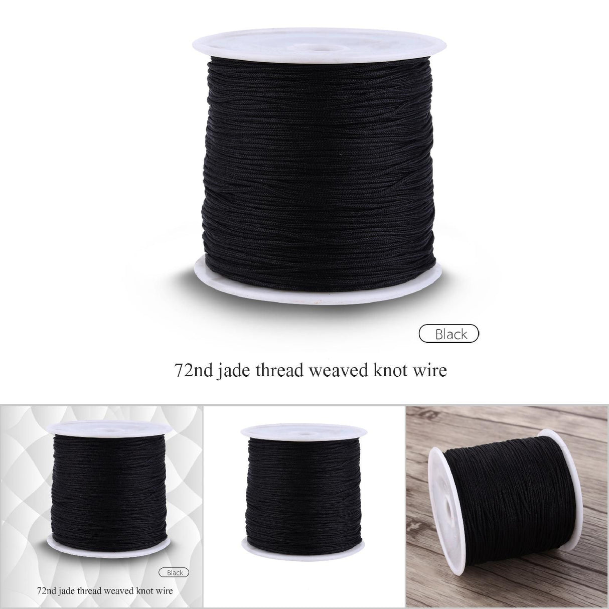100M x 0.8mm Nylon Chinese Knot Cord Rattail Macrame Shamballa Thread String Black