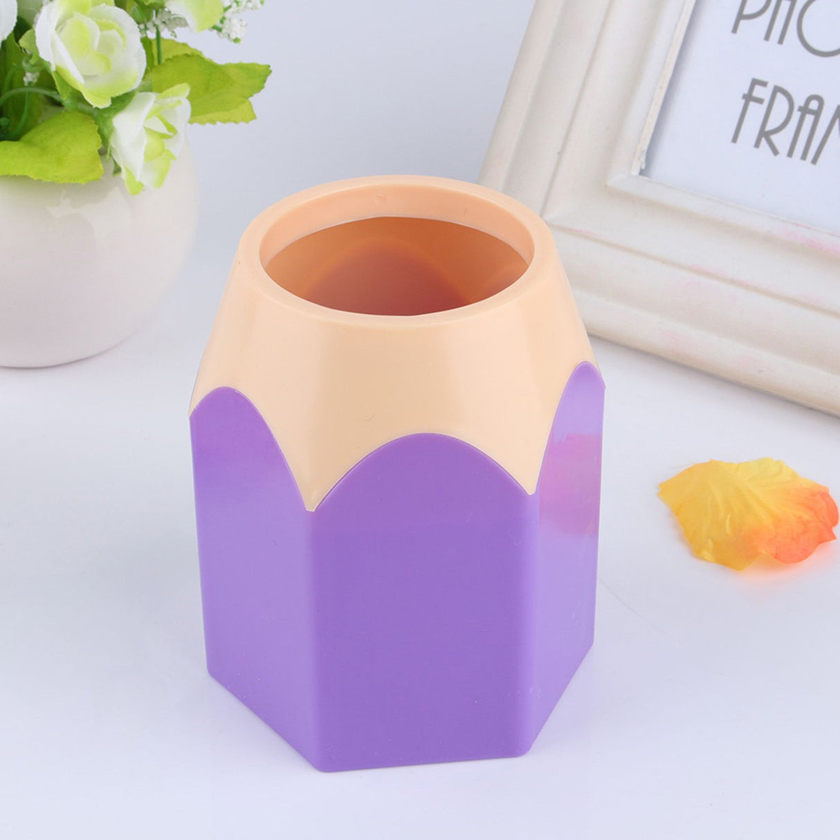 Creative Makeup Brush Holder Pen Vase Pencil Pot Stationery Box Desk Container(Purple)
