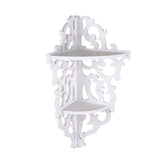 2 Tier Carved Home Bathroom Corner Shower Storage Shelf Rack Stand Display White - Front View