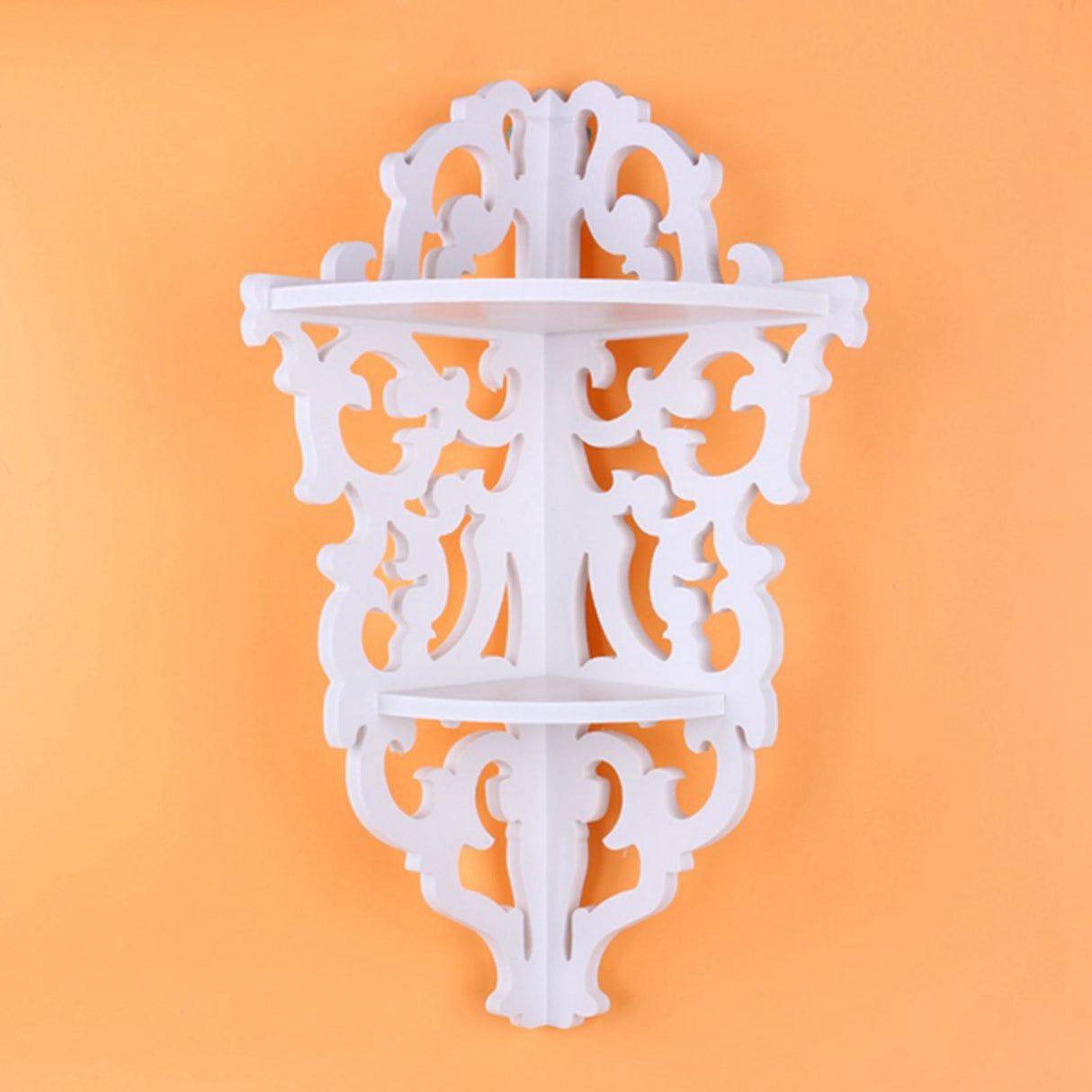 2 Tier Carved Home Bathroom Corner Shower Storage Shelf Rack Stand Display White