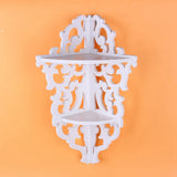 2 Tier Carved Home Bathroom Corner Shower Storage Shelf Rack Stand Display White