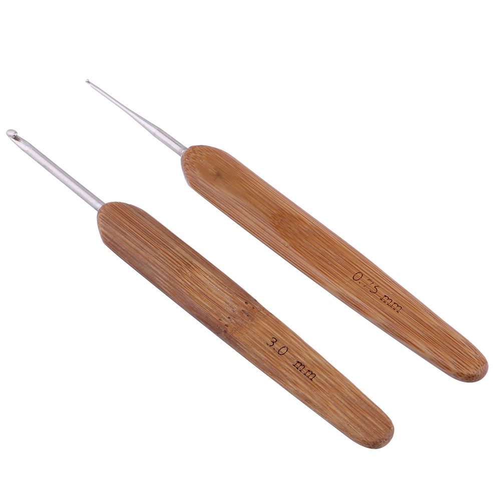 10pcs Bamboo Handle Aluminum Crochet Hook Knitting Knit Needle Weave Yarn Set