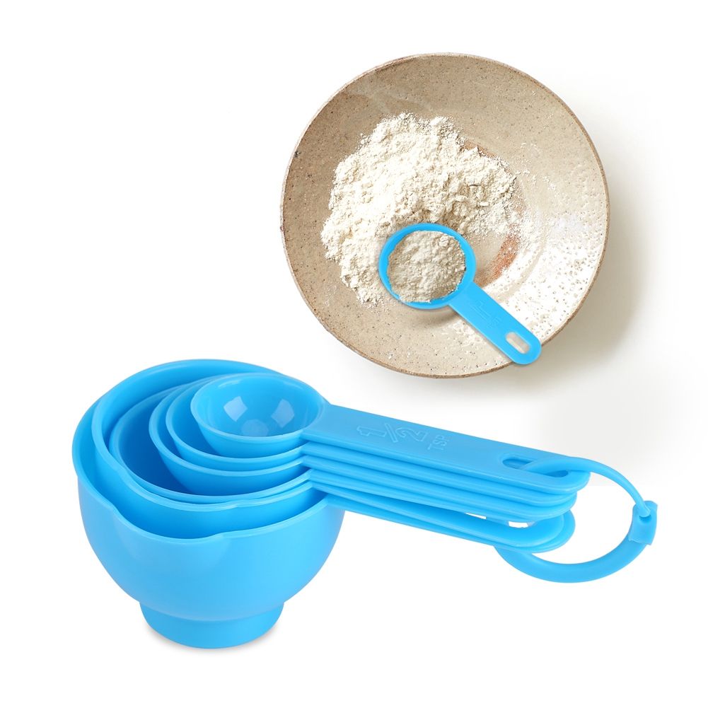 7Pcs Set Plastic Measuring Cups Spoons Measure Tea Coffee Kitchen Utensil Blue