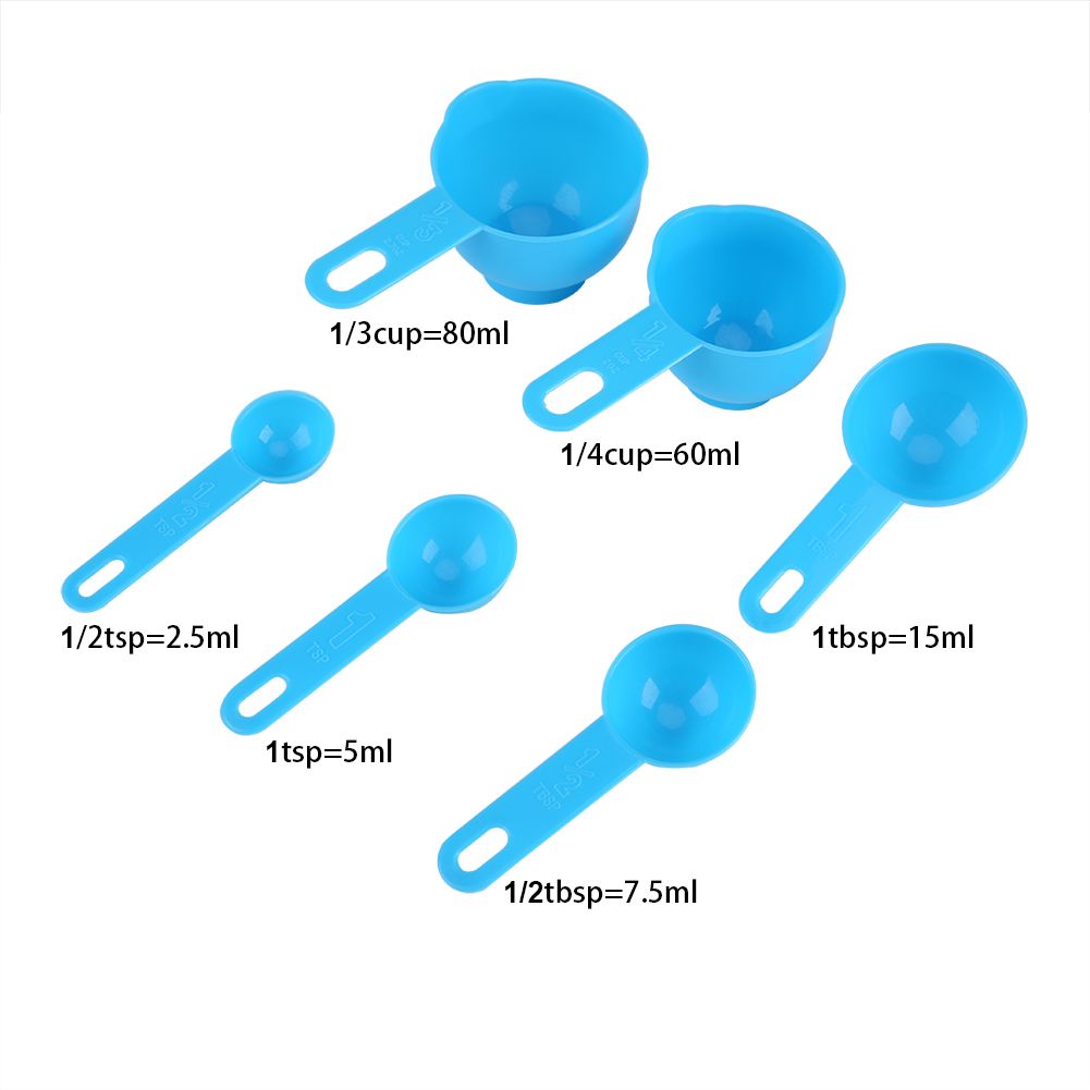 7Pcs Set Plastic Measuring Cups Spoons Measure Tea Coffee Kitchen Utensil Blue