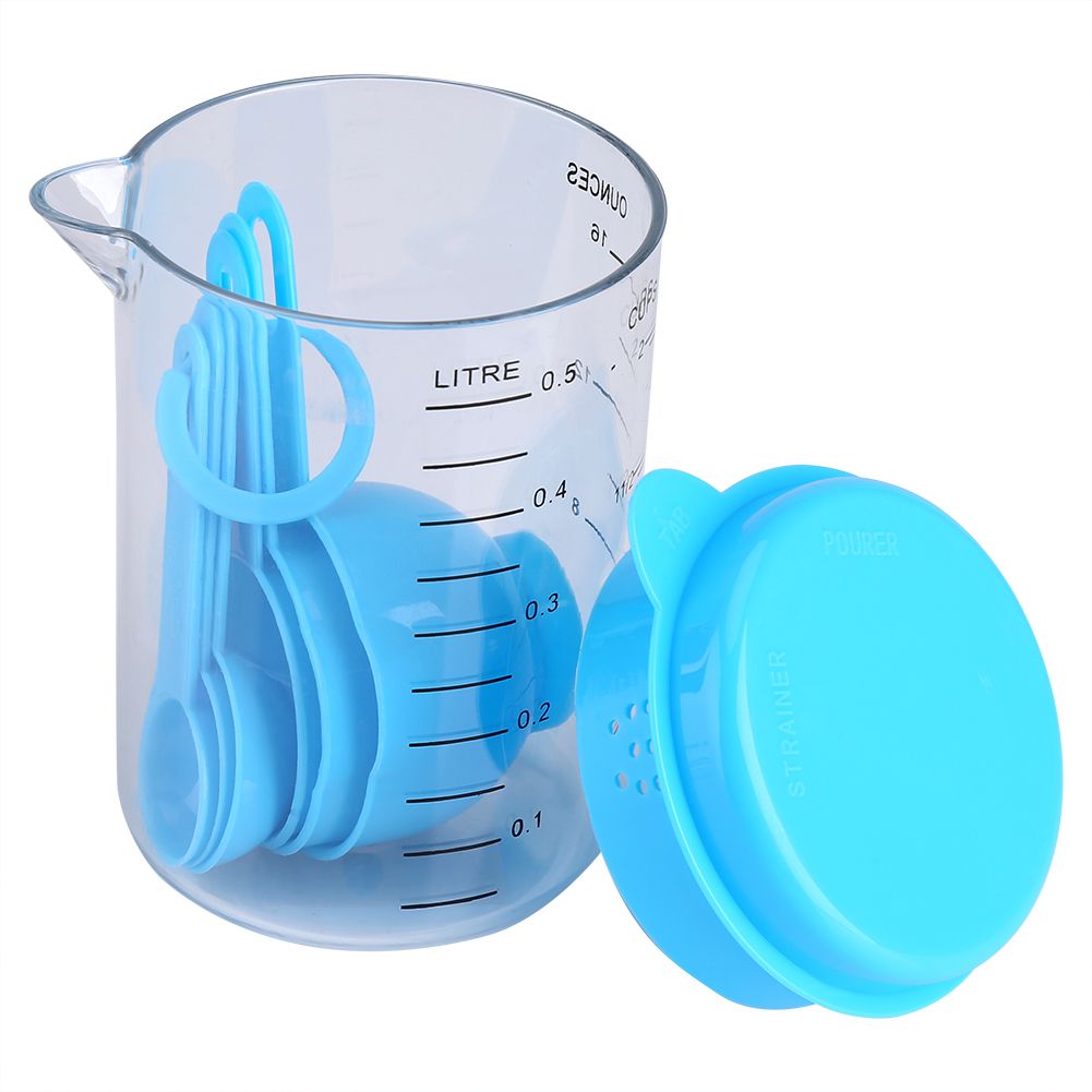 7Pcs Set Plastic Measuring Cups Spoons Measure Tea Coffee Kitchen Utensil Blue