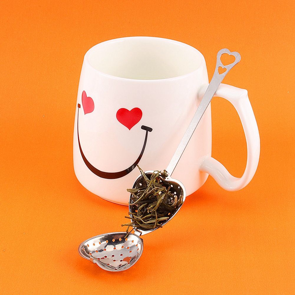 1X Stainless Steel Filter Tea Infuser Heart Shape Spoon Strainer Ball Novelty