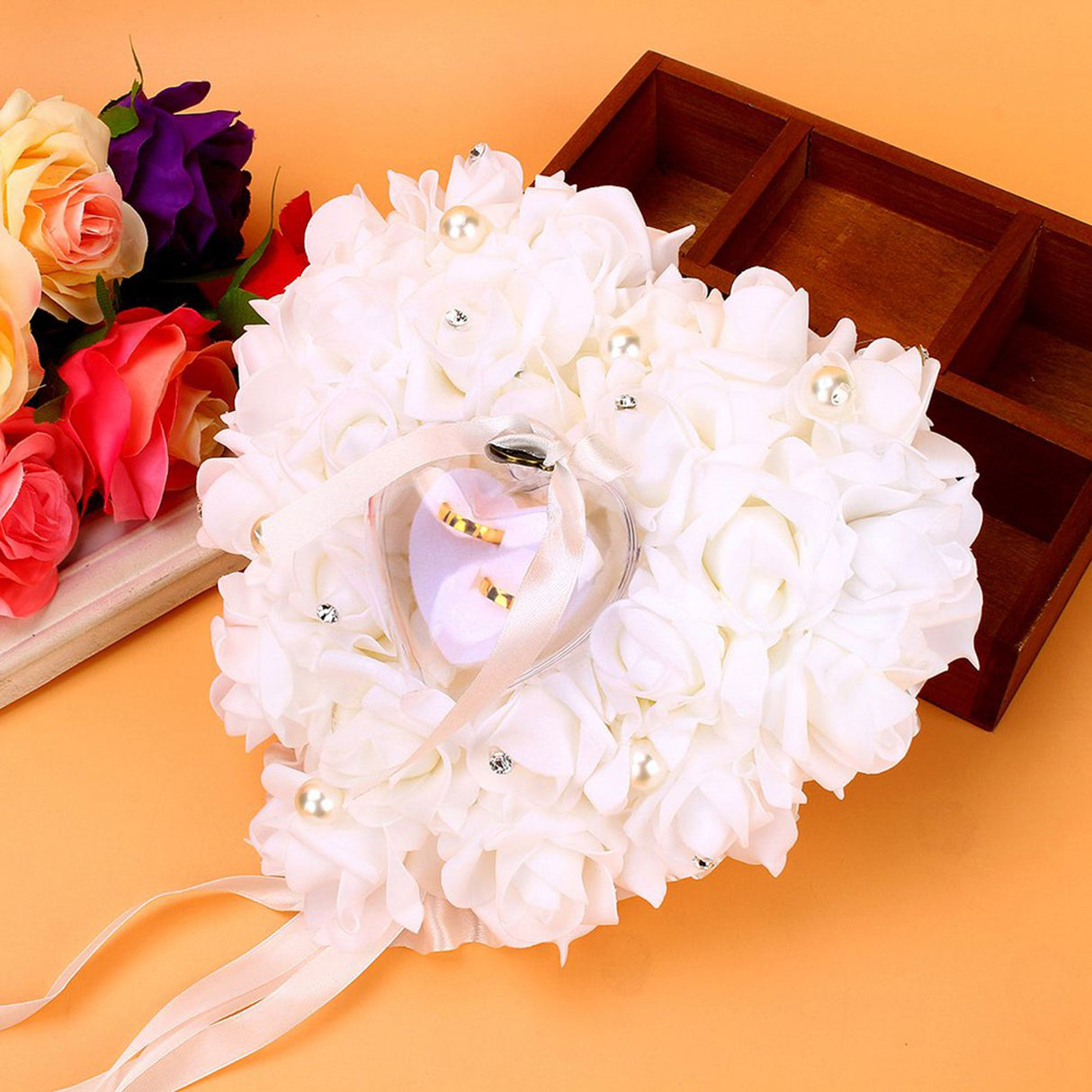 Romantic Rose Wedding Favors Heart Pearl Gift Ring Box Pillow Cushion
