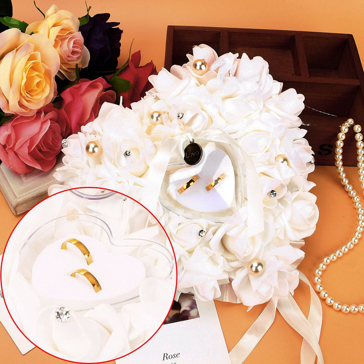 Romantic Rose Wedding Favors Heart Pearl Gift Ring Box Pillow Cushion