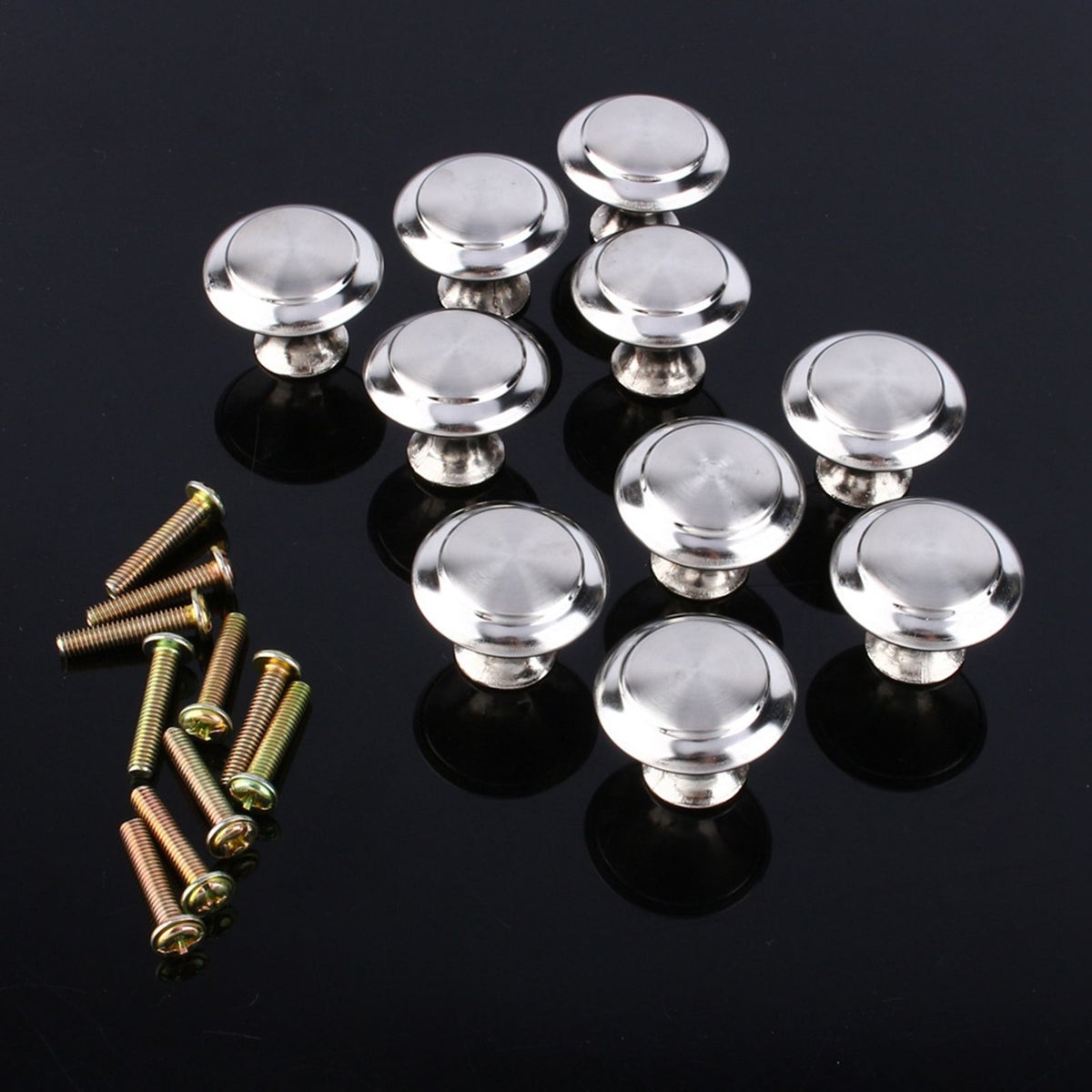 10Pcs Round Stainless Steel Cabinet Knobs Drawer Handles Cupboard Accessories