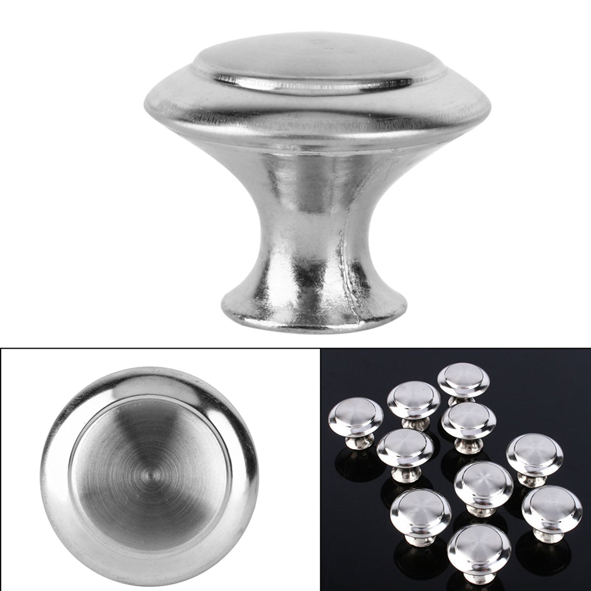 10Pcs Round Stainless Steel Cabinet Knobs Drawer Handles Cupboard Accessories