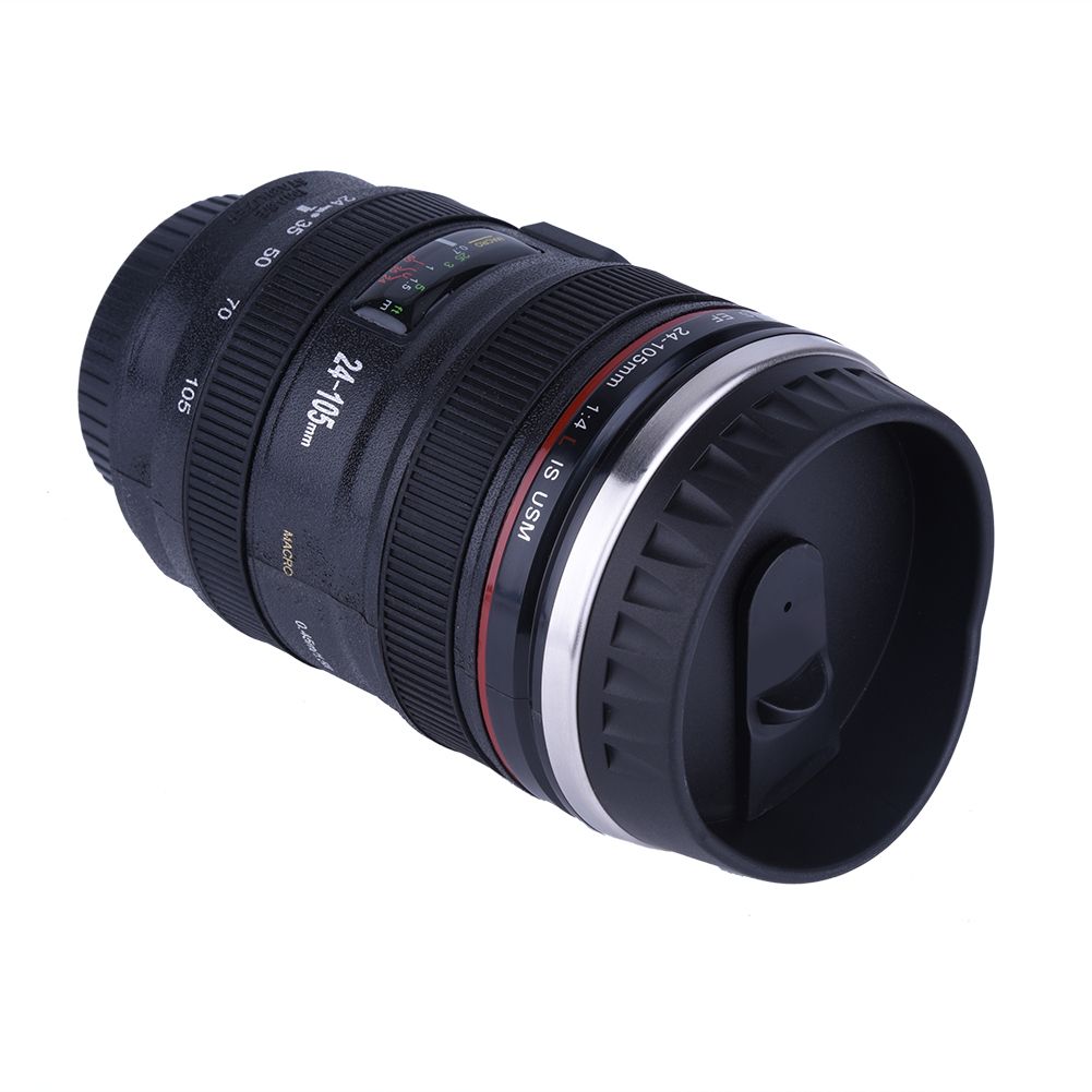 Creative Camera Lens Shaped Insulation Cup Stainless Steel Insulated Travelling Flask V Black