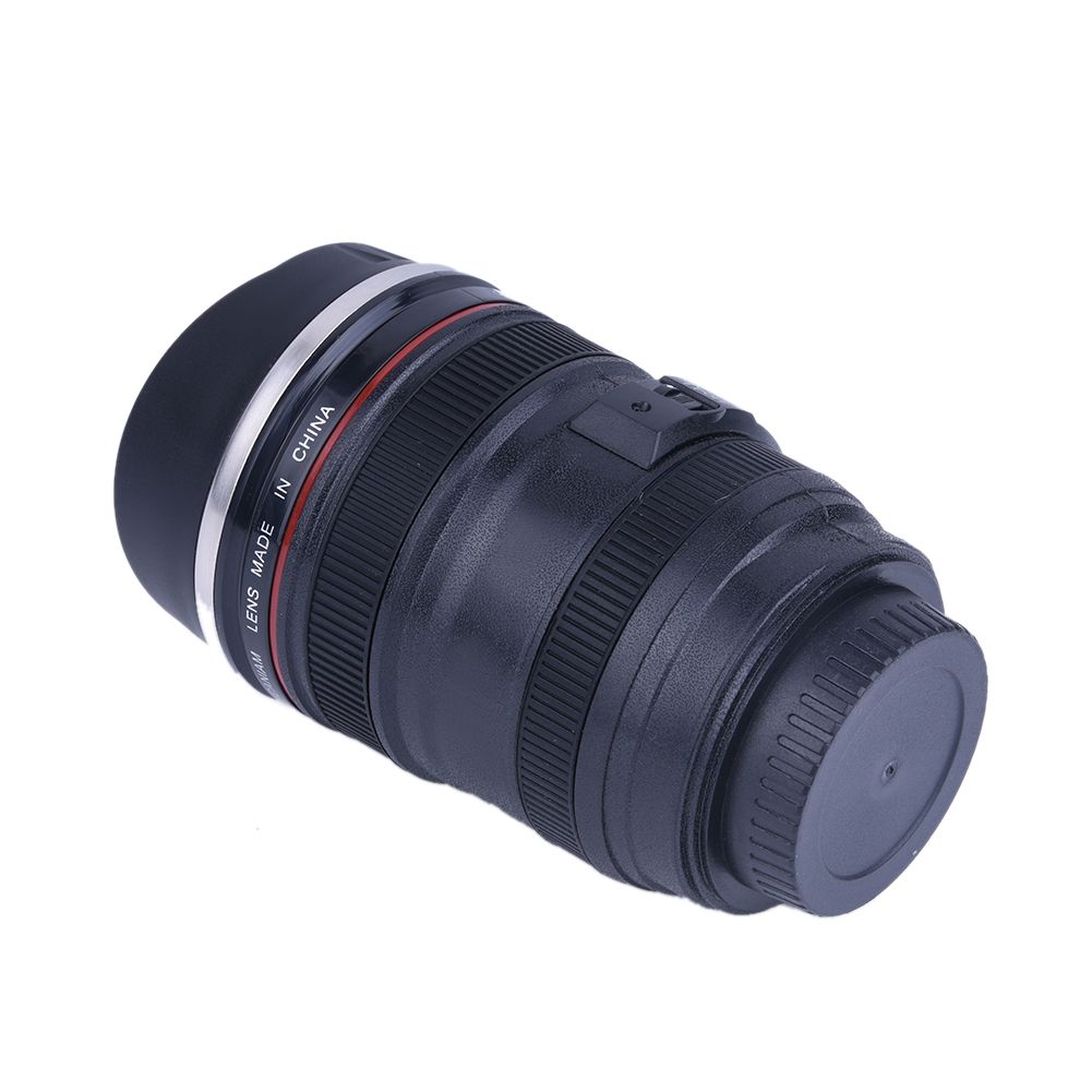 Creative Camera Lens Shaped Insulation Cup Stainless Steel Insulated Travelling Flask V Black