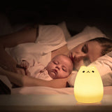 Children Night Light, EECOO Cute Cat Lamp Soft Silicone Sensitive Tap Control Decompression Toy - Front View