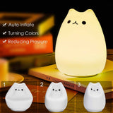 Children Night Light, EECOO Cute Cat Lamp Soft Silicone Sensitive Tap Control Decompression Toy - Top-Down View