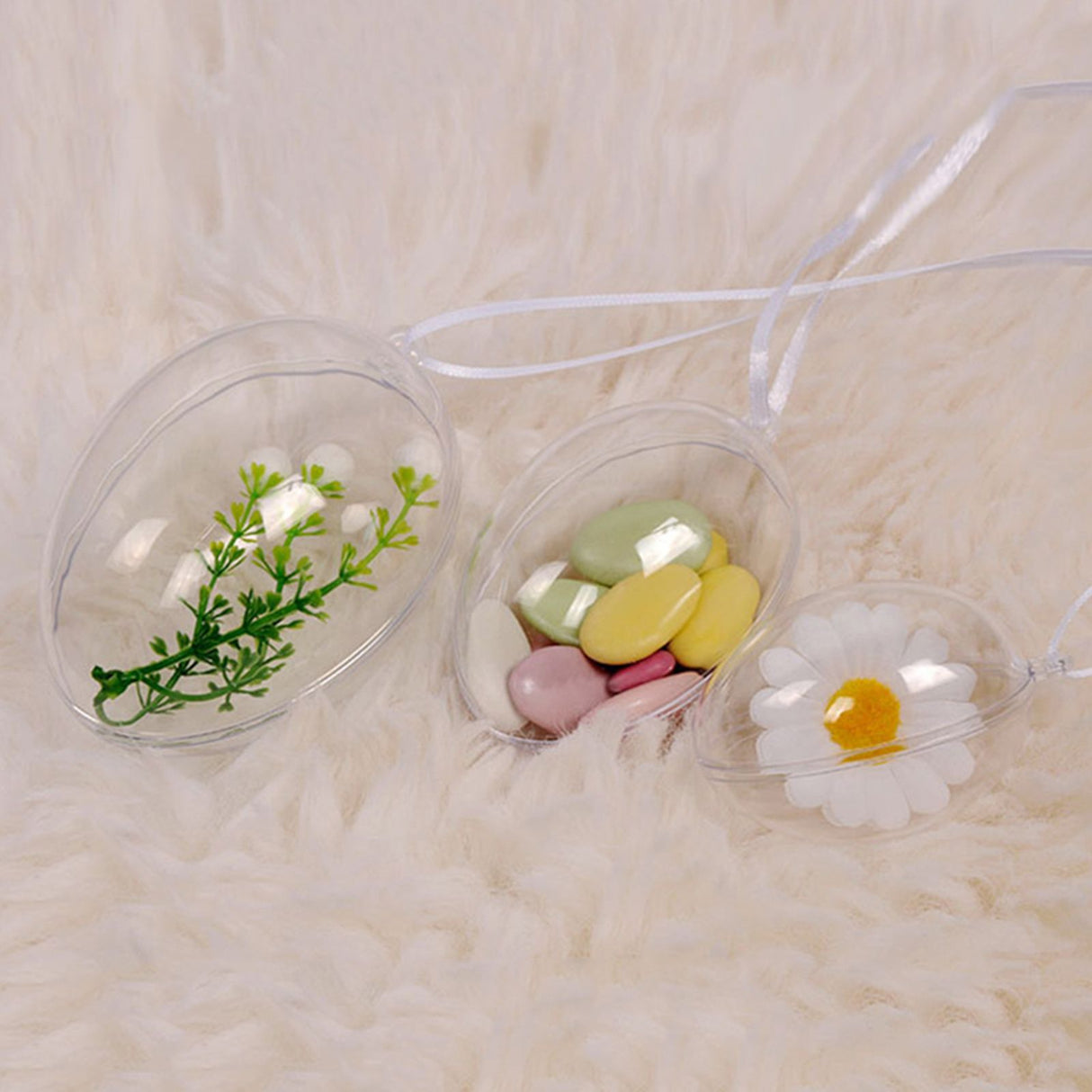 10Pcs Transparent Hollow Oval Ornaments Balls Plastic Egg Shaped Balls Preserved Flower Easter Decoration