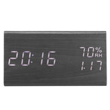 Wooden Alarm Clock, Wood LED Digital Desk Clock With Time Temperature Adjustable Brightness