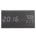 Wooden Alarm Clock, Wood LED Digital Desk Clock With Time Temperature Adjustable Brightness