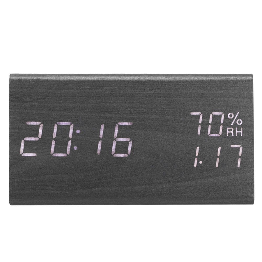 Wooden Alarm Clock, Wood LED Digital Desk Clock With Time Temperature Adjustable Brightness