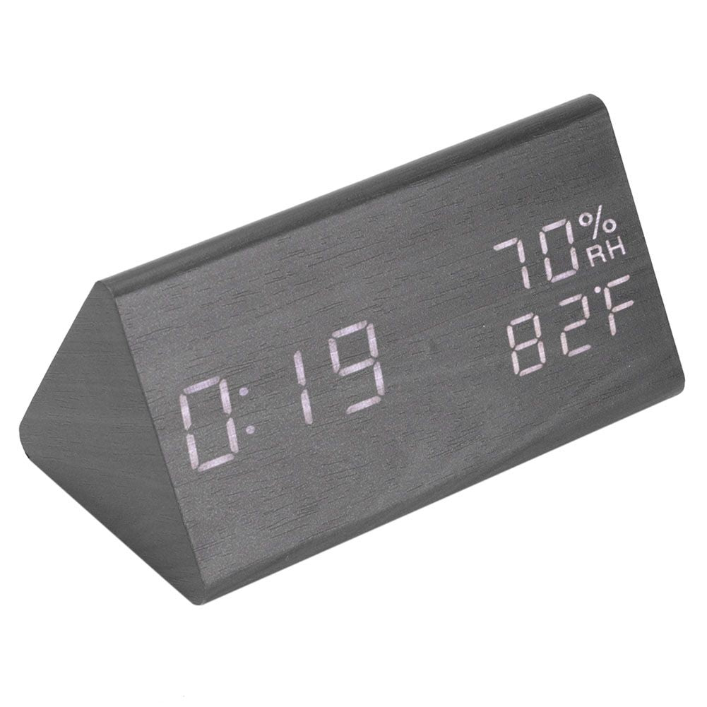 Wooden Alarm Clock, Wood LED Digital Desk Clock With Time Temperature Adjustable Brightness