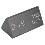 Wooden Alarm Clock, Wood LED Digital Desk Clock With Time Temperature Adjustable Brightness