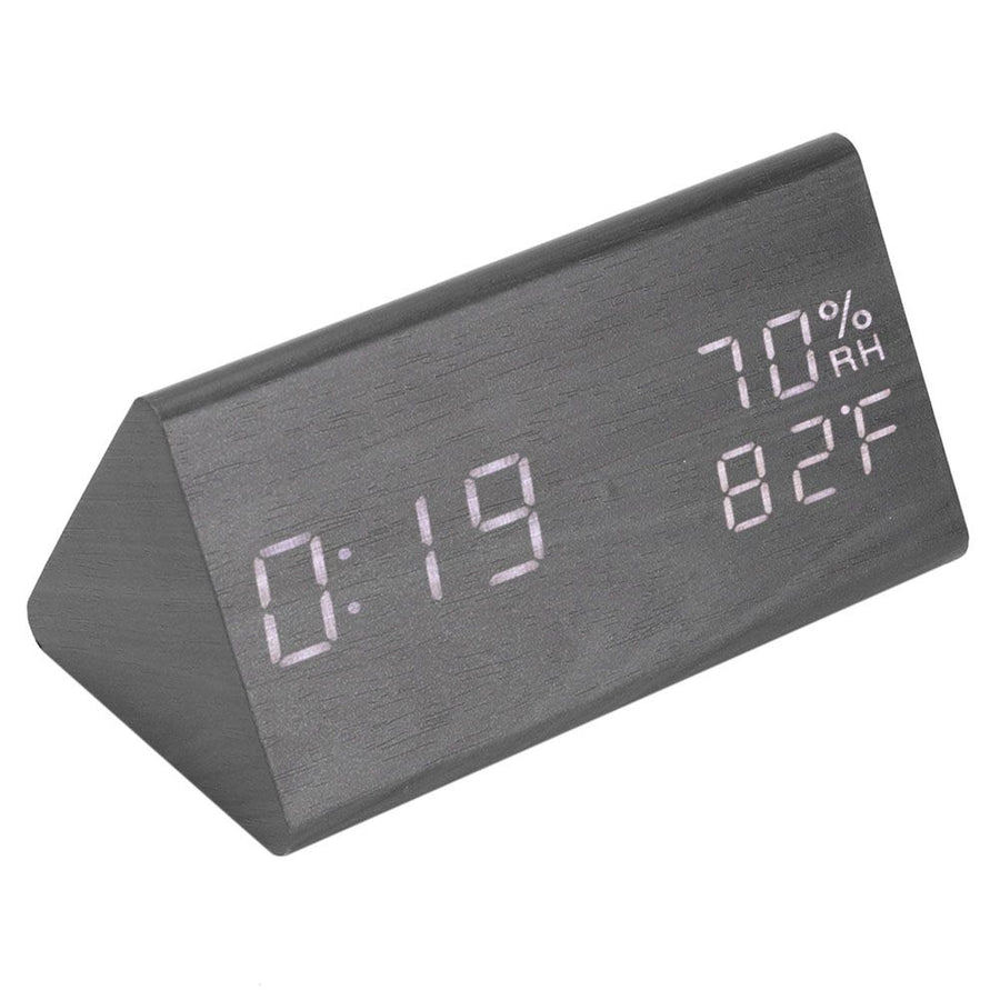 Wooden Alarm Clock, Wood LED Digital Desk Clock With Time Temperature Adjustable Brightness