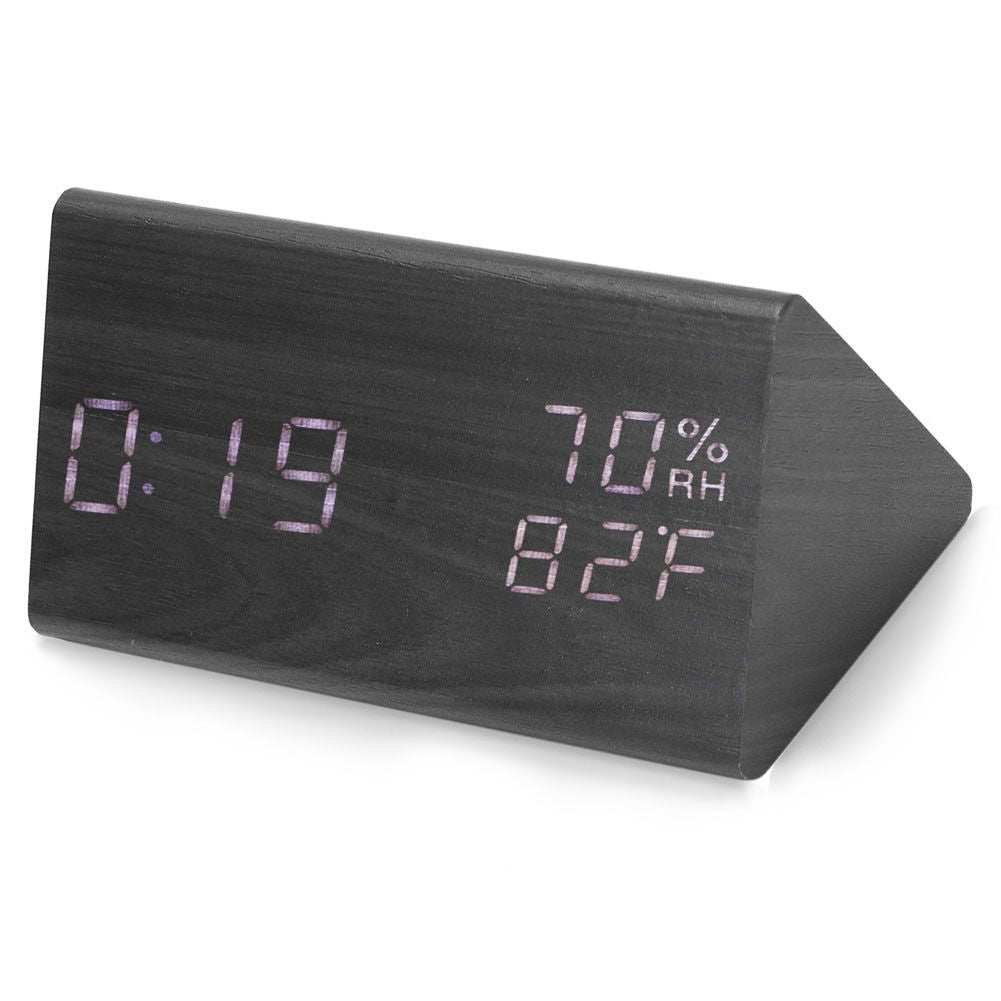 Wooden Alarm Clock, Wood LED Digital Desk Clock With Time Temperature Adjustable Brightness