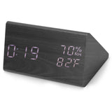 Wooden Alarm Clock, Wood LED Digital Desk Clock With Time Temperature Adjustable Brightness