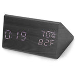 Wooden Alarm Clock, Wood LED Digital Desk Clock With Time Temperature Adjustable Brightness