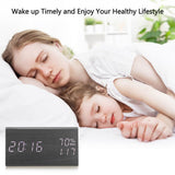 Wooden Alarm Clock, Wood LED Digital Desk Clock With Time Temperature Adjustable Brightness