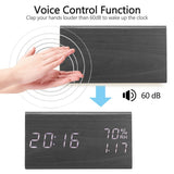 Wooden Alarm Clock, Wood LED Digital Desk Clock With Time Temperature Adjustable Brightness