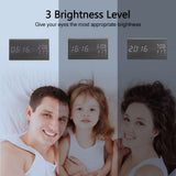Wooden Alarm Clock, Wood LED Digital Desk Clock With Time Temperature Adjustable Brightness