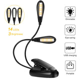 Reading Light, 14 LED USB Rechargeable and Eyecare Book Light, Flexible Clip Reading Lamp