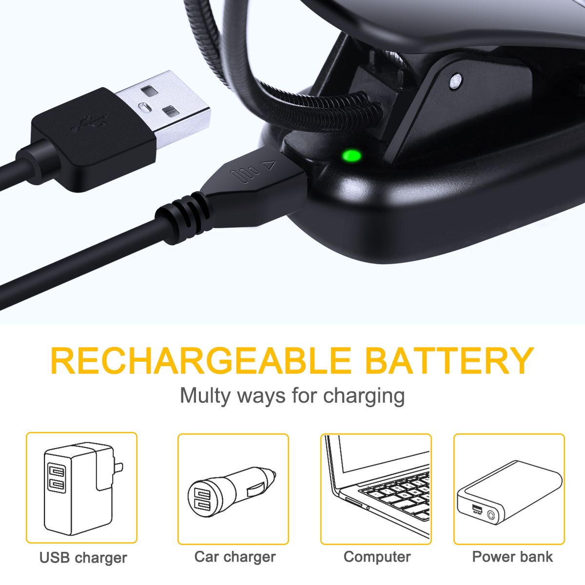 Reading Light, 14 LED USB Rechargeable and Eyecare Book Light, Flexible Clip Reading Lamp