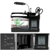 Multifunctional USB Rechargeable Mini Fish Tank Aquarium with Clock Function LED Light Black - Rear View