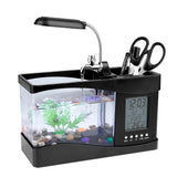 Multifunctional USB Rechargeable Mini Fish Tank Aquarium with Clock Function LED Light Black - Extra Image